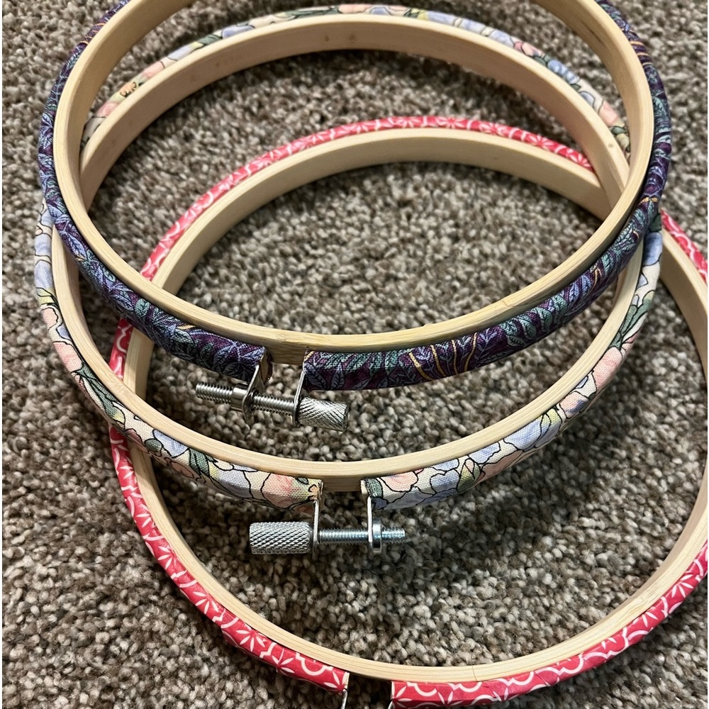 Fabric covered embroidery hoops
